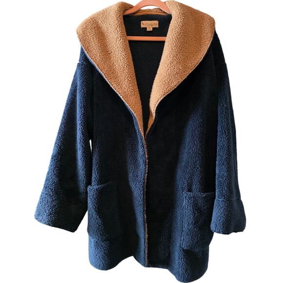KOOLABURRA by UGG Blue Tan Sherpa Open Front Jacket Size 1X EUC - Picture 1 of 3